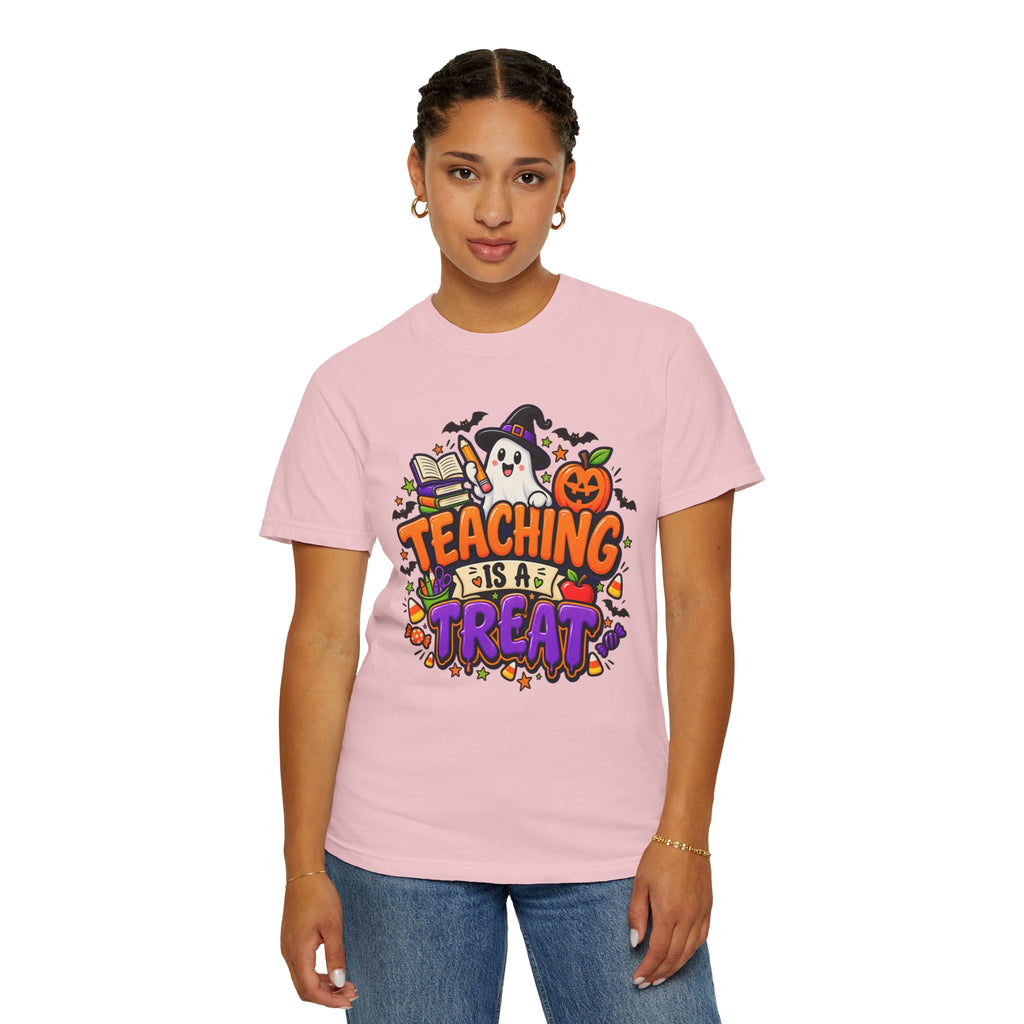 Teaching Is a Treat Halloween T-Shirt — Cute Ghost & Pumpkin Teacher Tee