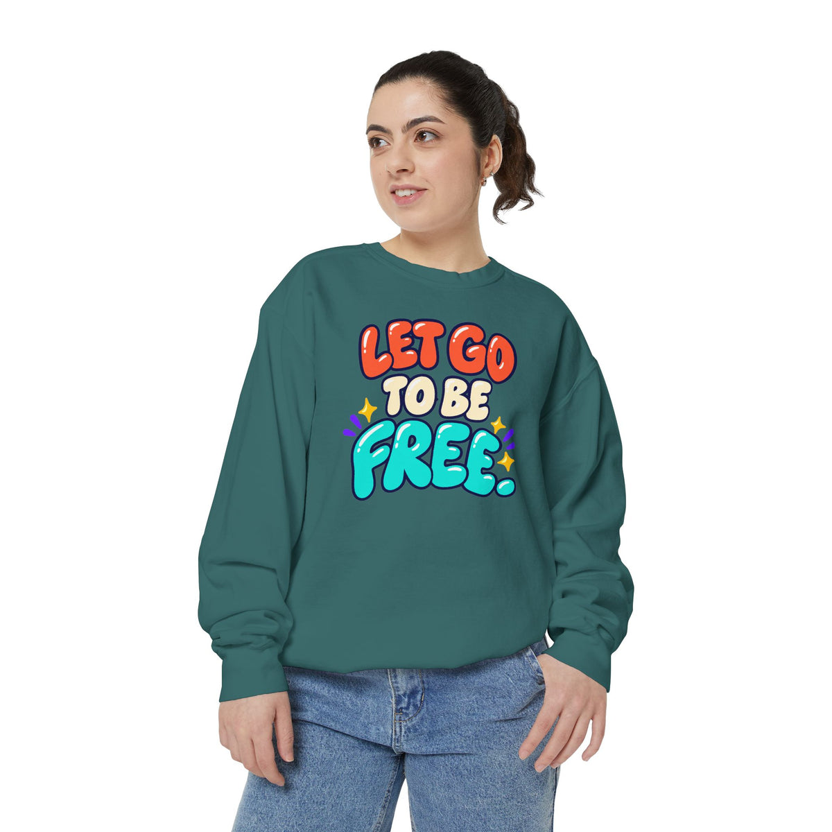 Let Go to Be Free Relaxed-Fit Sweatshirt — Lavender & Gray