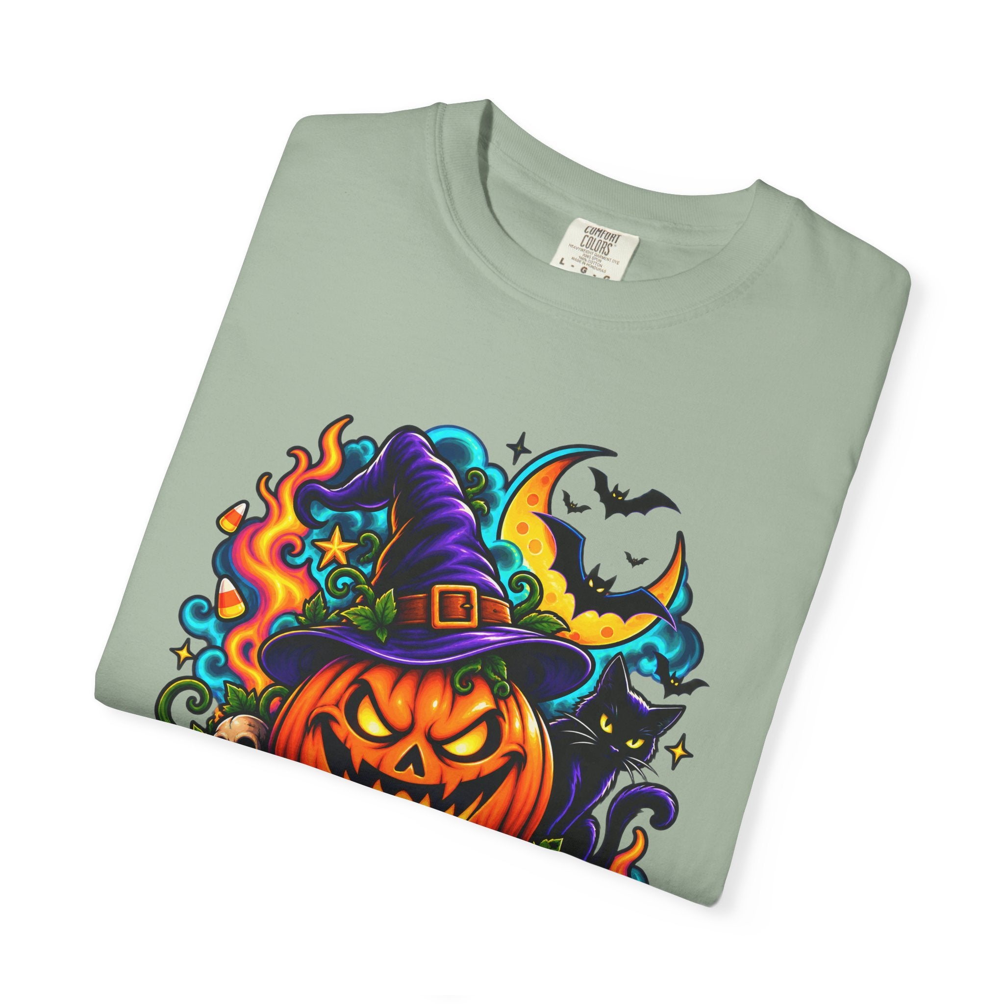 Unisex Halloween Pumpkin & Black Cat T-Shirt | Colorful Spooky Adult Tee