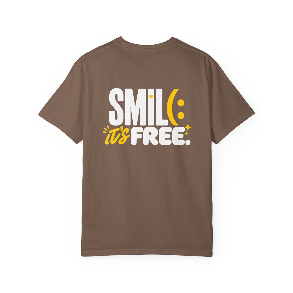 SMIL(: IT’S FREE. White & Yellow Front-and-Back Garment-Dyed Tee