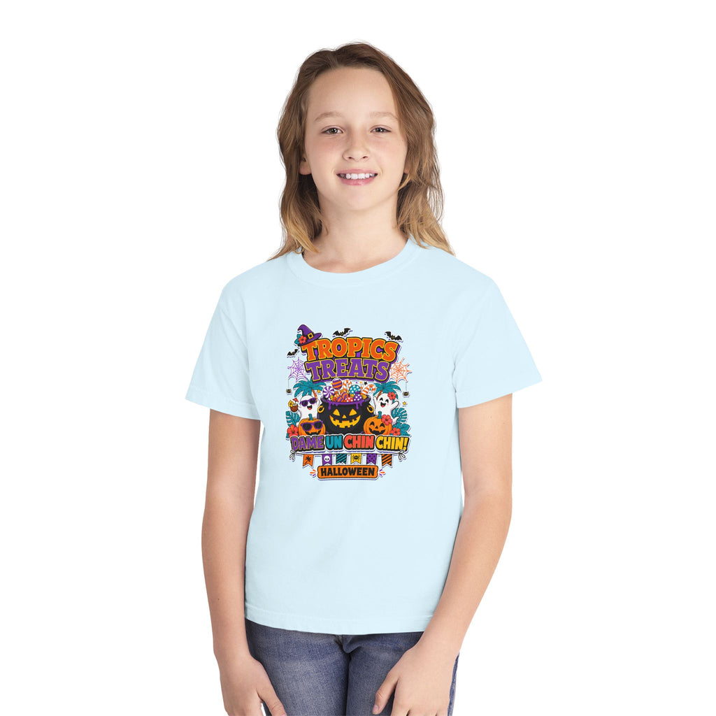 Tropics Treats Youth Halloween Retro Tee 🌴🎃