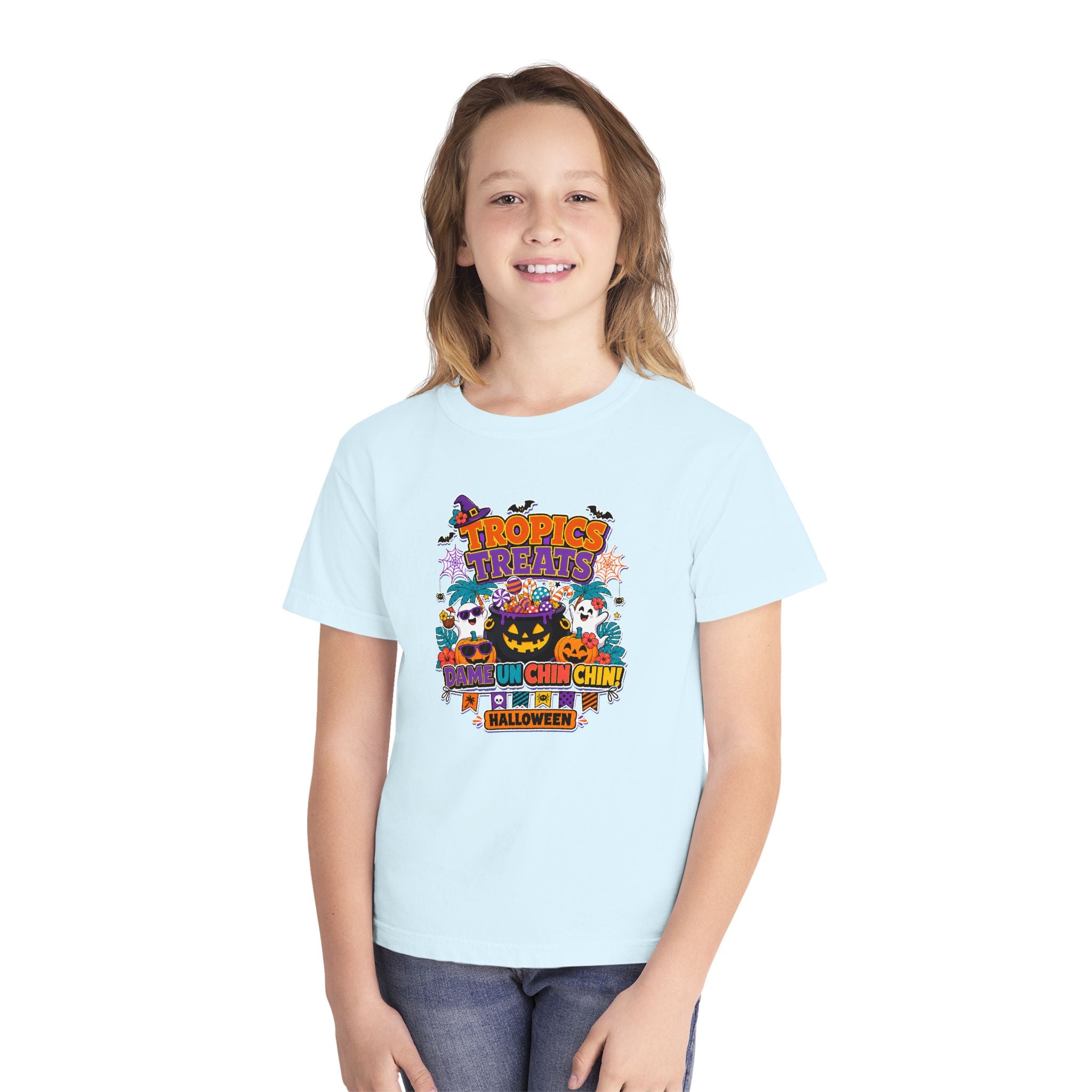 Tropics Treats Youth Halloween Retro Tee 🌴🎃