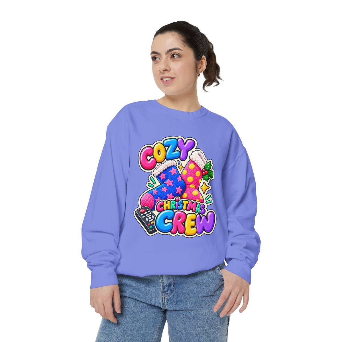 Cozy Christmas Crew Crewneck Sweatshirt 🧦🎄📺