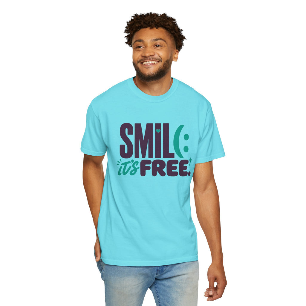 SMIL(: IT’S FREE. Plum & Teal Garment-Dyed Graphic Tee