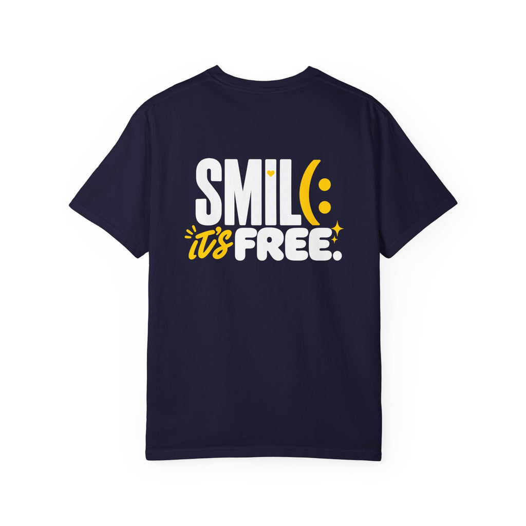 SMIL(: IT’S FREE. White & Yellow Front-and-Back Garment-Dyed Tee