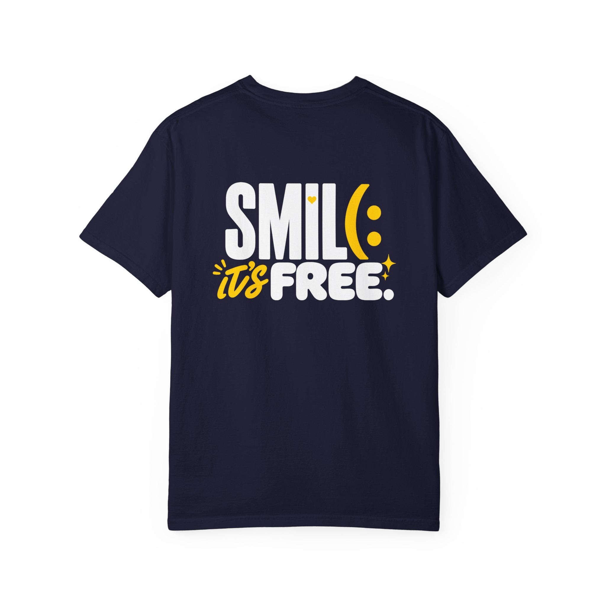 SMIL(: IT’S FREE. White & Yellow Front-and-Back Garment-Dyed Tee