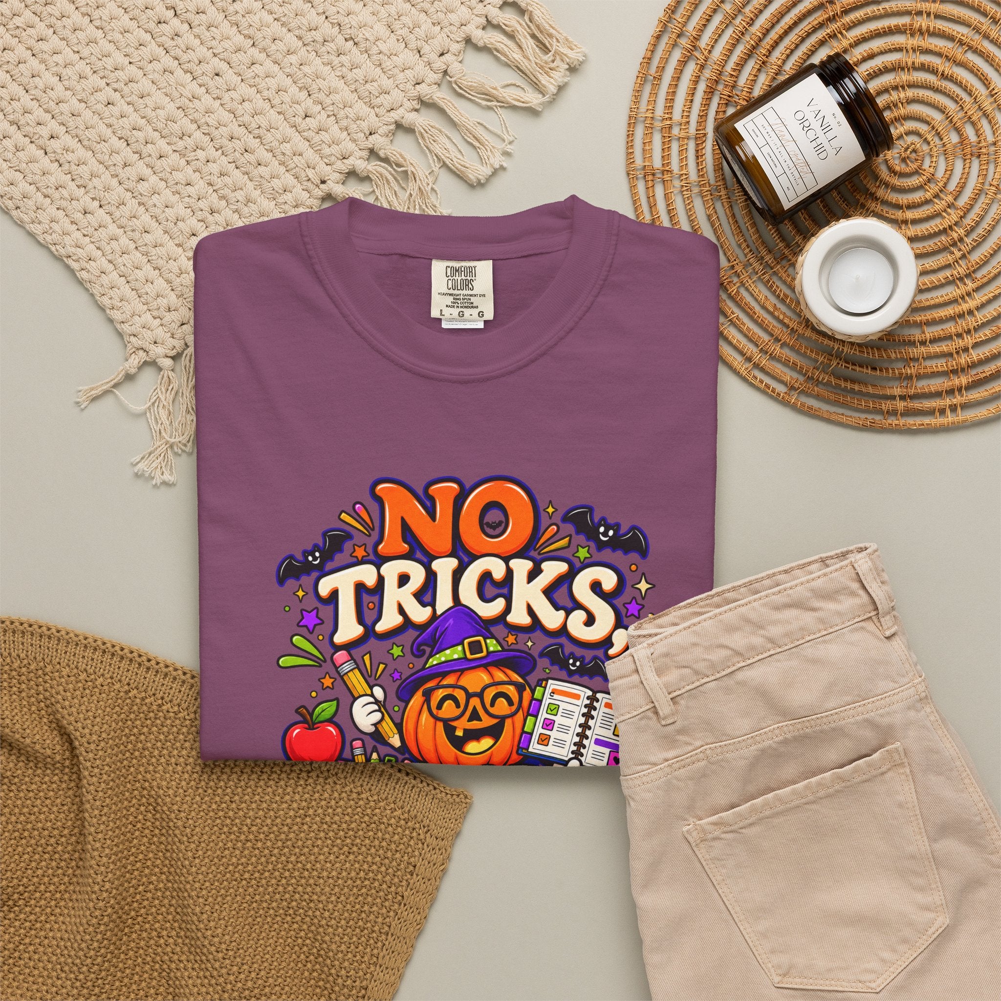 Halloween Teacher T-Shirt - "No Tricks, Just Lesson Plans"