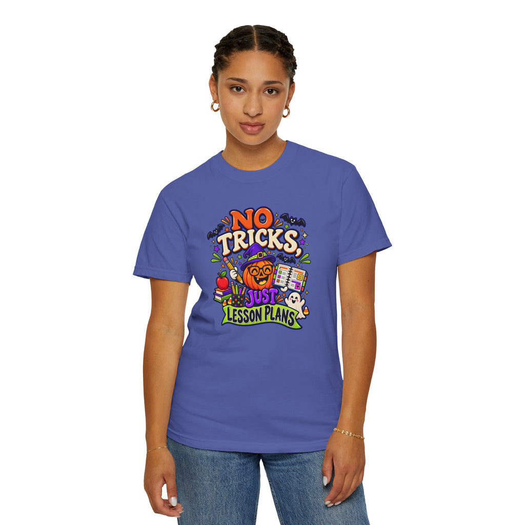 Halloween Teacher T-Shirt - "No Tricks, Just Lesson Plans"