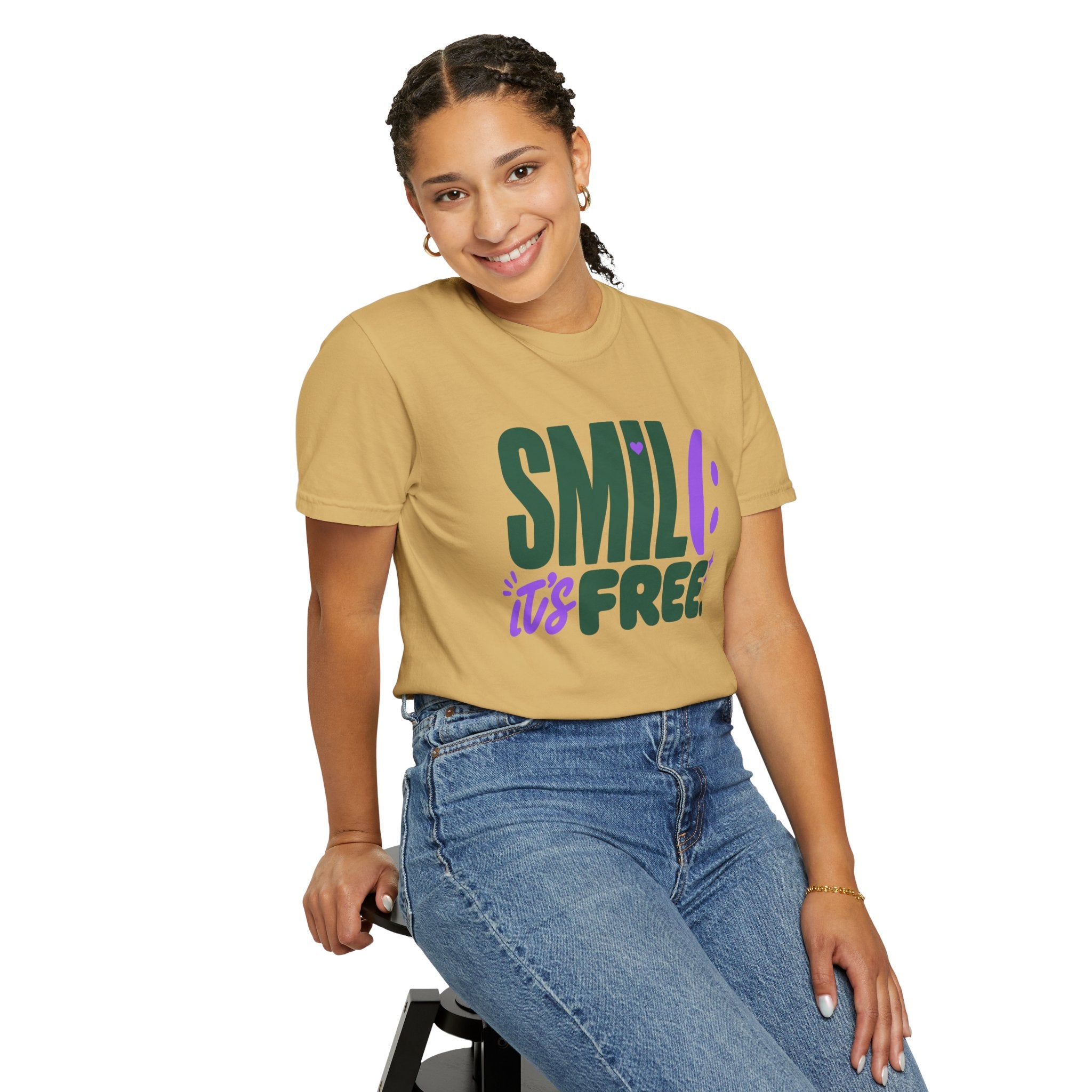 SMIL(: IT’S FREE. Forest Green & Purple Garment-Dyed Graphic Tee