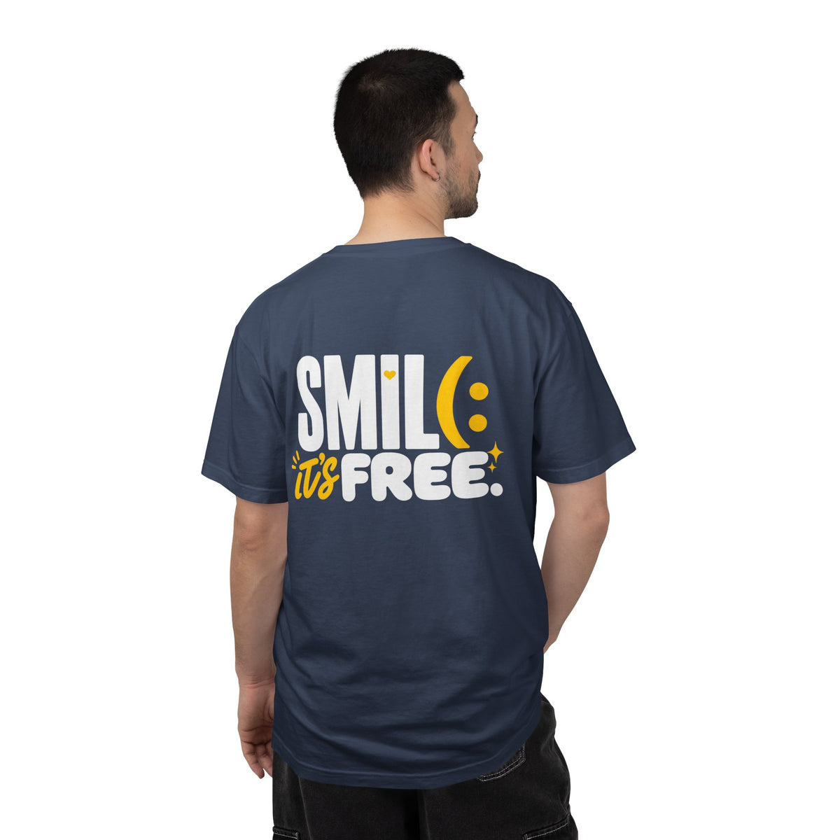 SMIL(: IT’S FREE. White & Yellow Front-and-Back Garment-Dyed Tee