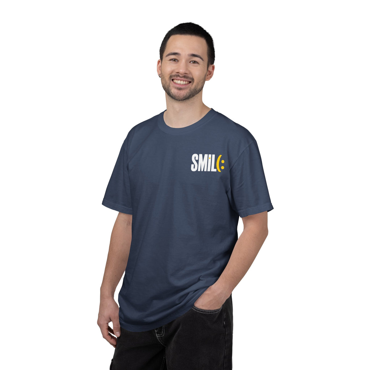 SMIL(: IT’S FREE. White & Yellow Front-and-Back Garment-Dyed Tee