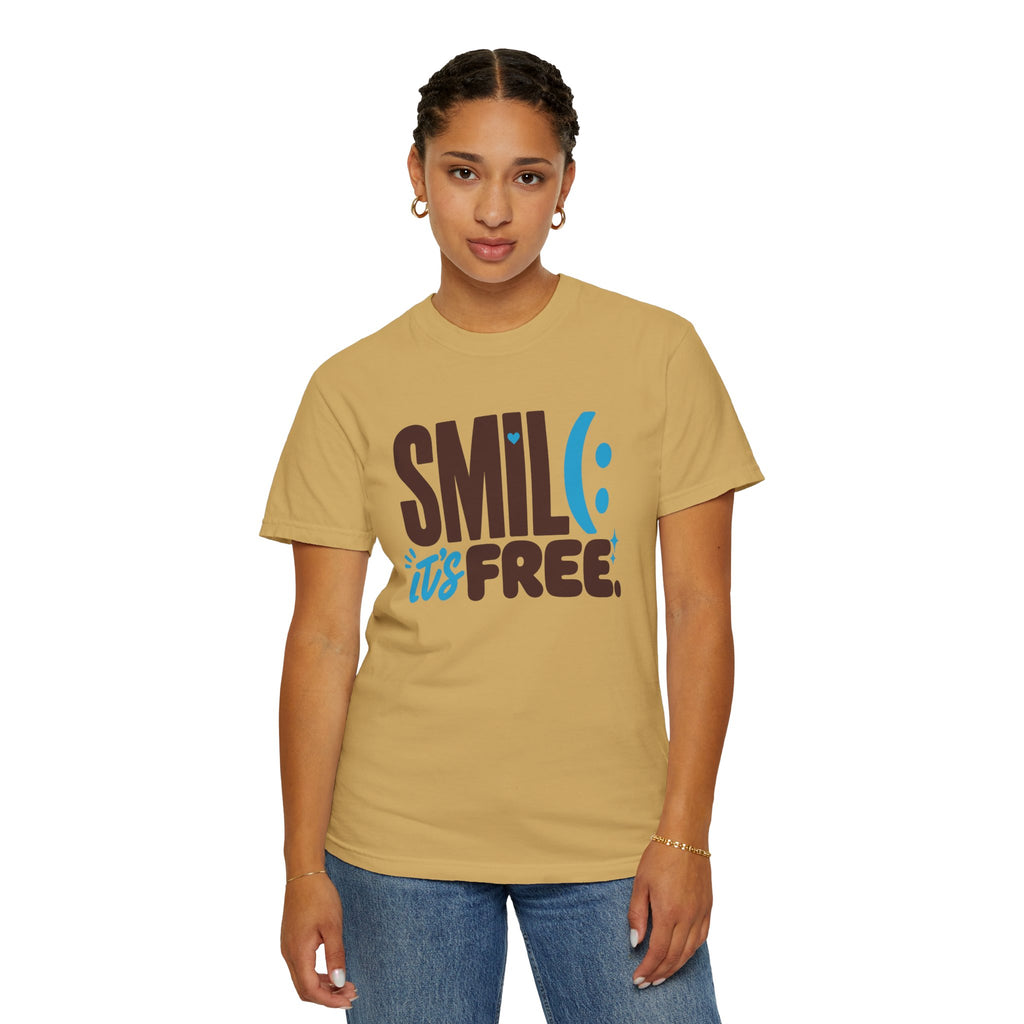 SMIL(: IT’S FREE. Brown & Bright Blue Garment-Dyed Graphic Tee