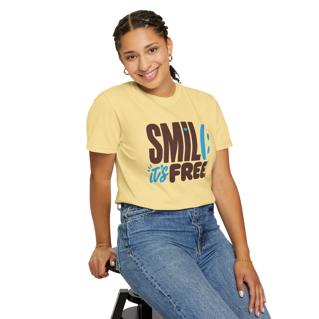 SMIL(: IT’S FREE. Brown & Bright Blue Garment-Dyed Graphic Tee