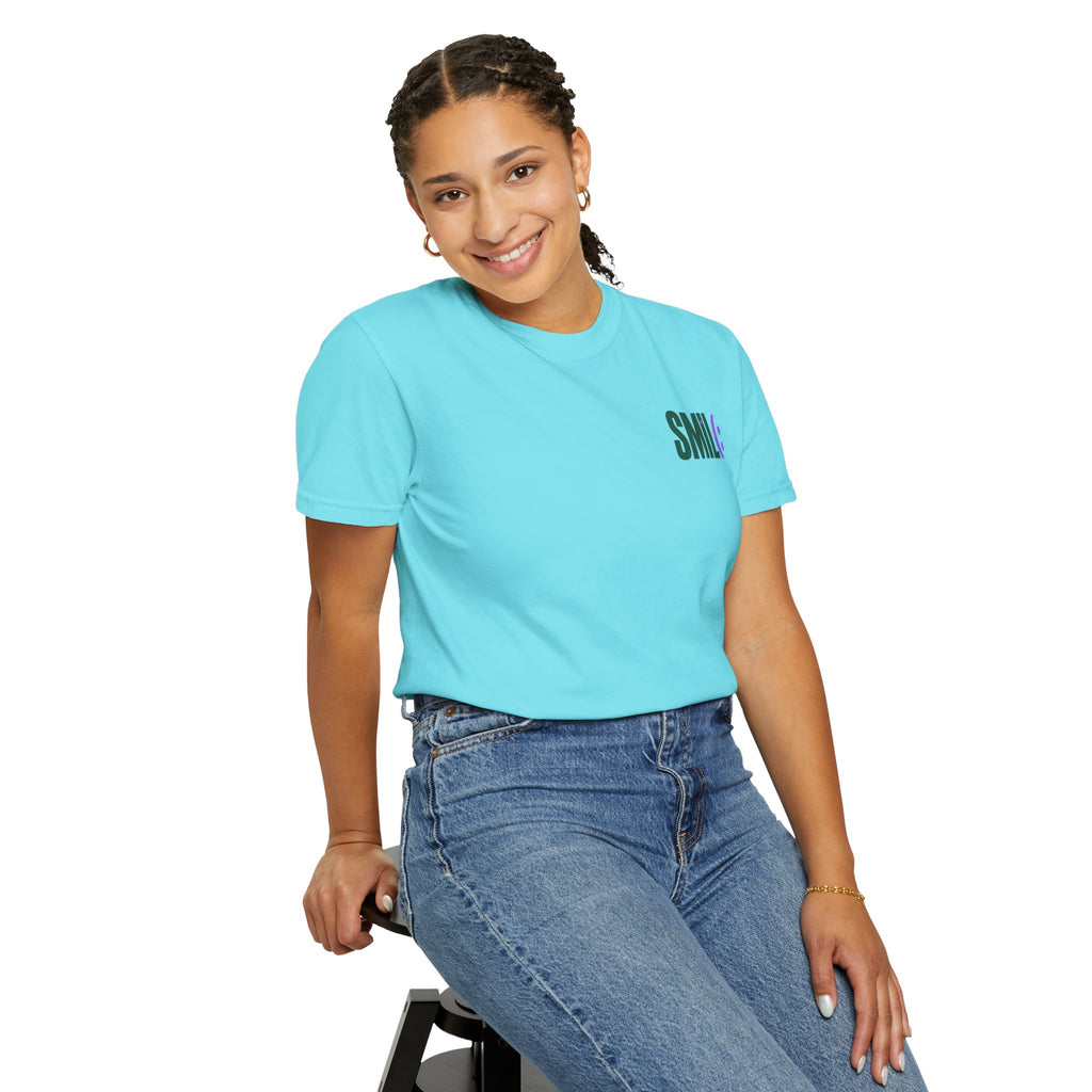 SMIL(: IT’S FREE. Green & Purple Front-and-Back Garment-Dyed Tee