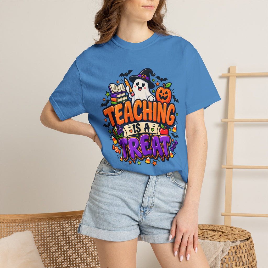 Teaching Is a Treat Halloween T-Shirt — Cute Ghost & Pumpkin Teacher Tee