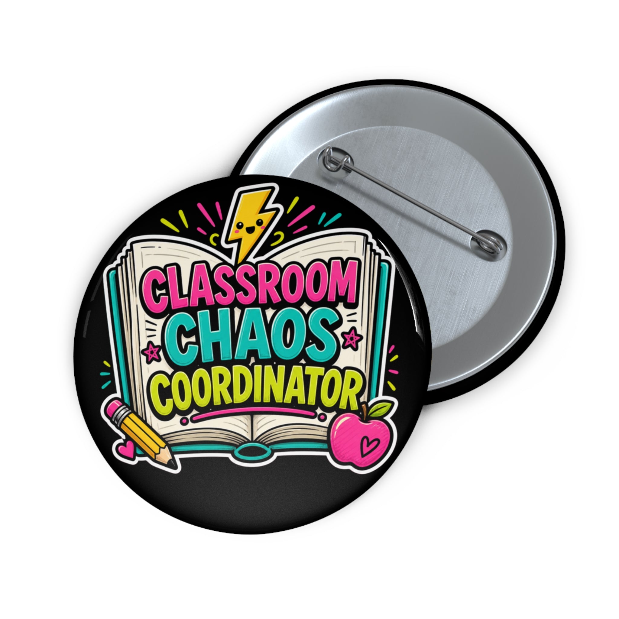 "Classroom Chaos Coordinator" – Retro Leopard Teacher Edition Pin