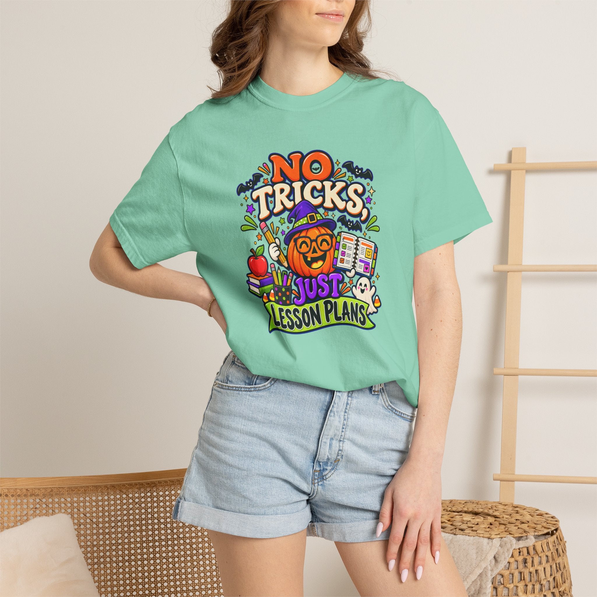 Halloween Teacher T-Shirt - "No Tricks, Just Lesson Plans"