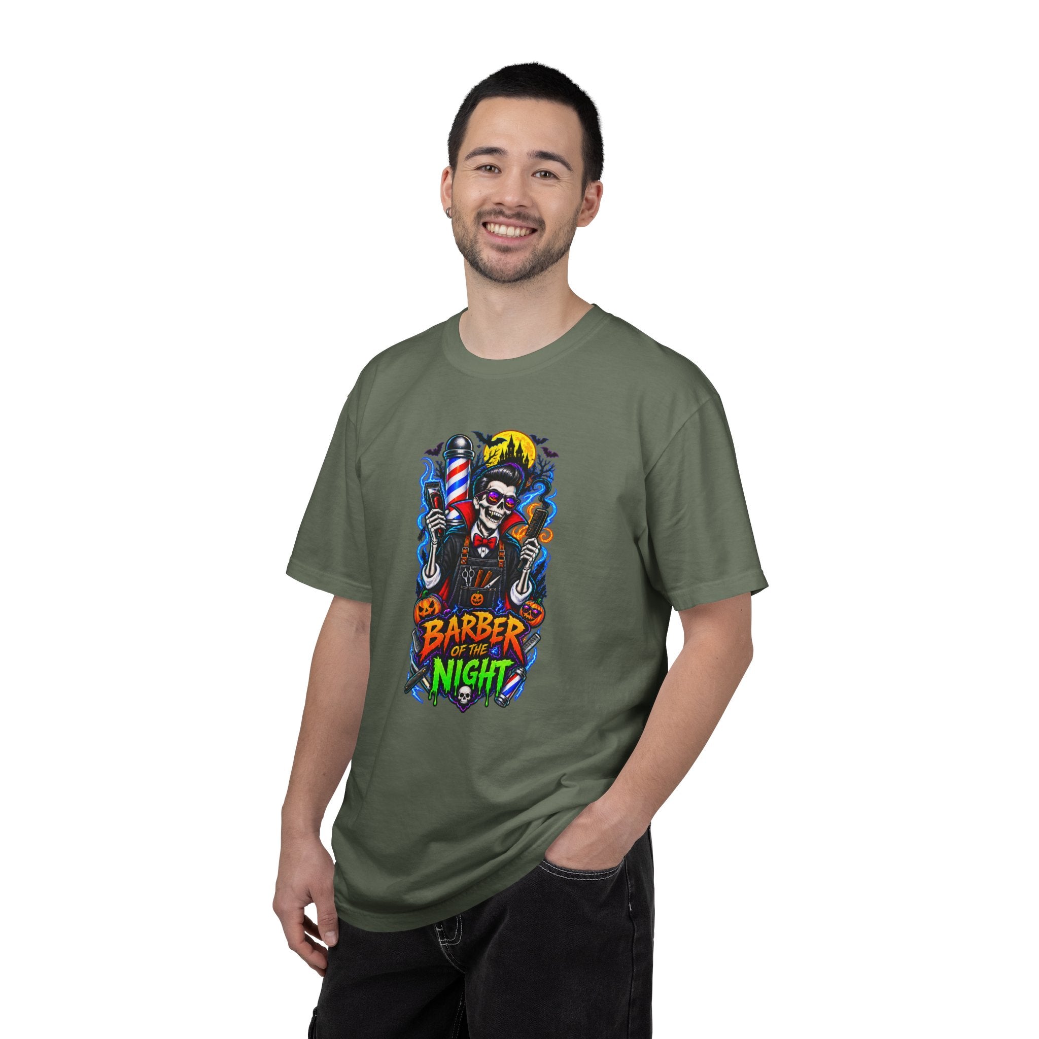 Barber of the Night Halloween Tee – Adult Unisex Barbershop Shirt