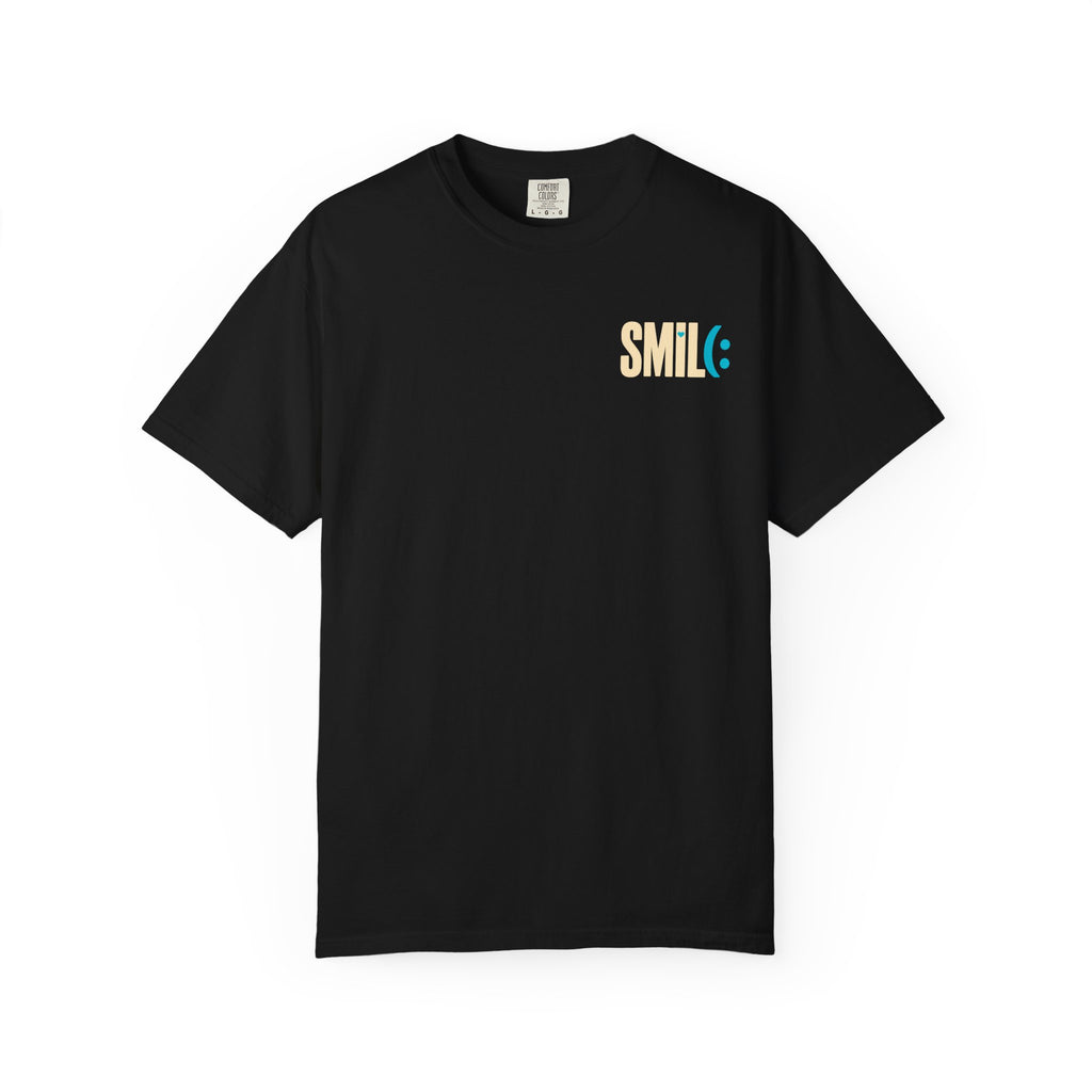 SMIL(: IT’S FREE. Charcoal & Plum Front-and-Back Tee