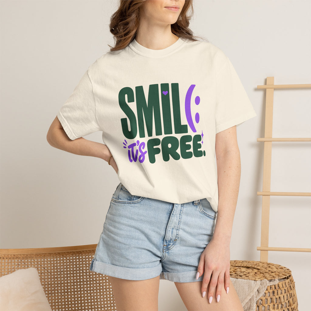 SMIL(: IT’S FREE. Forest Green & Purple Garment-Dyed Graphic Tee