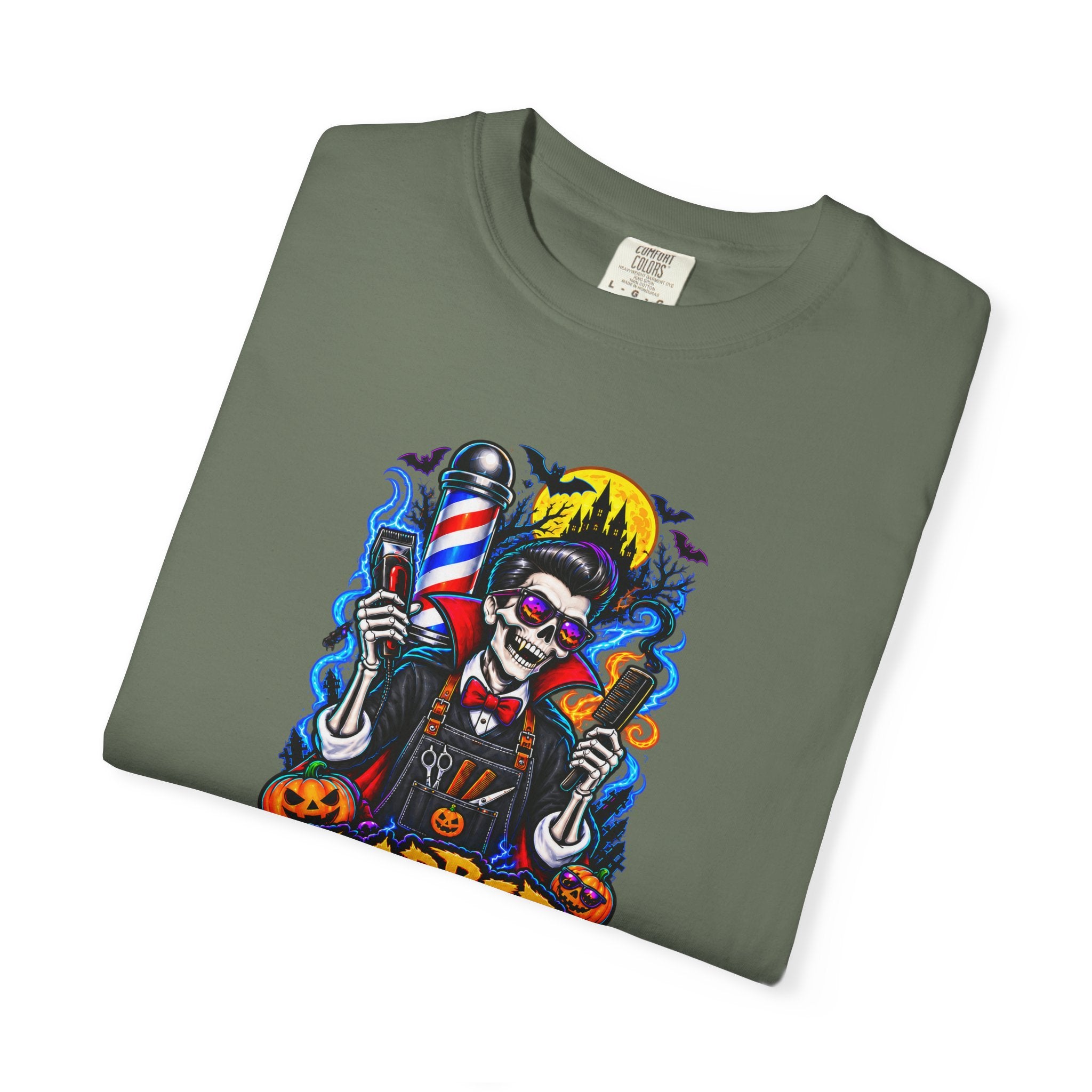 Barber of the Night Halloween Tee – Adult Unisex Barbershop Shirt