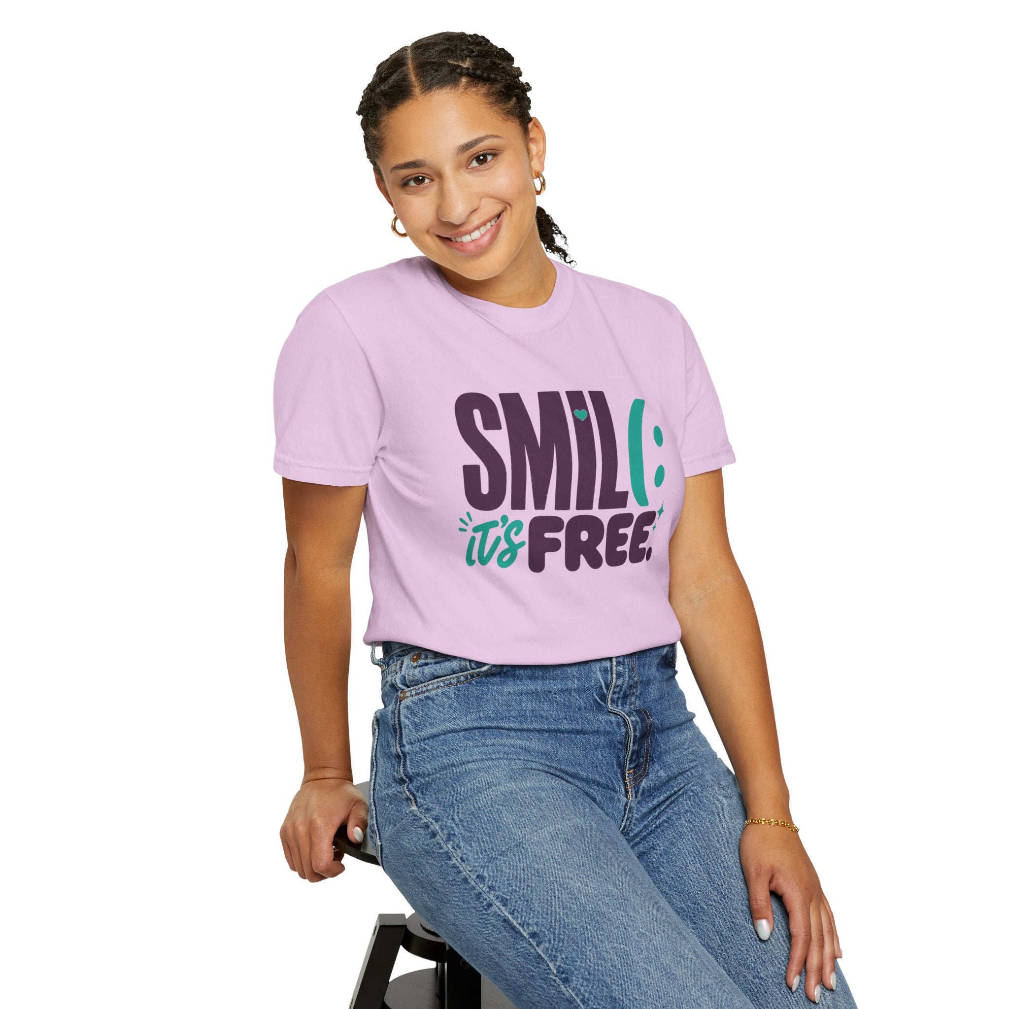 SMIL(: IT’S FREE. Plum & Teal Garment-Dyed Graphic Tee