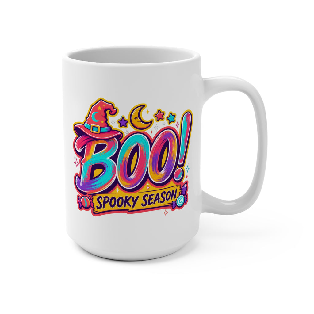 BOO! Spooky Season Mug - Halloween Coffee Cup - Colorful Witch Hat Mug - Fun Fall Gift