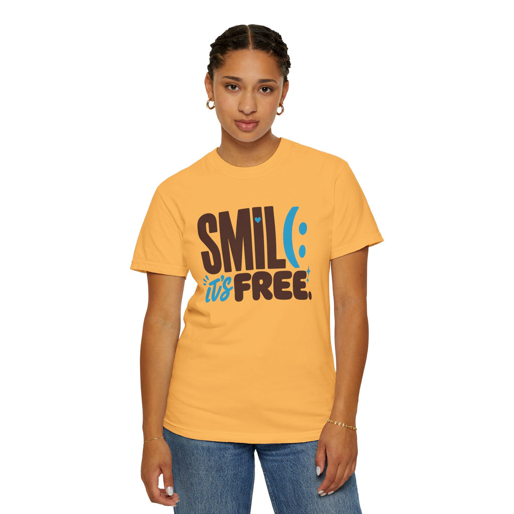 SMIL(: IT’S FREE. Brown & Bright Blue Garment-Dyed Graphic Tee