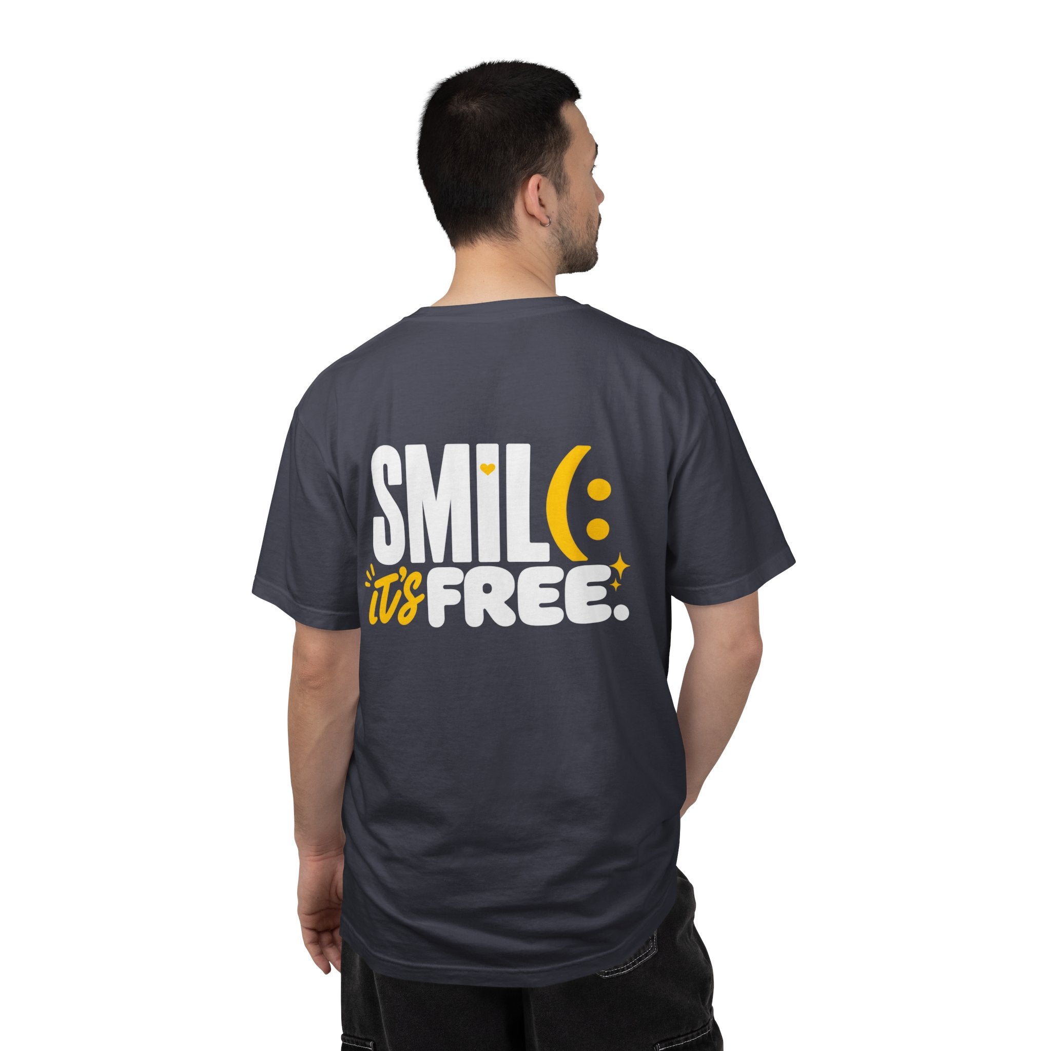 SMIL(: IT’S FREE. White & Yellow Front-and-Back Garment-Dyed Tee