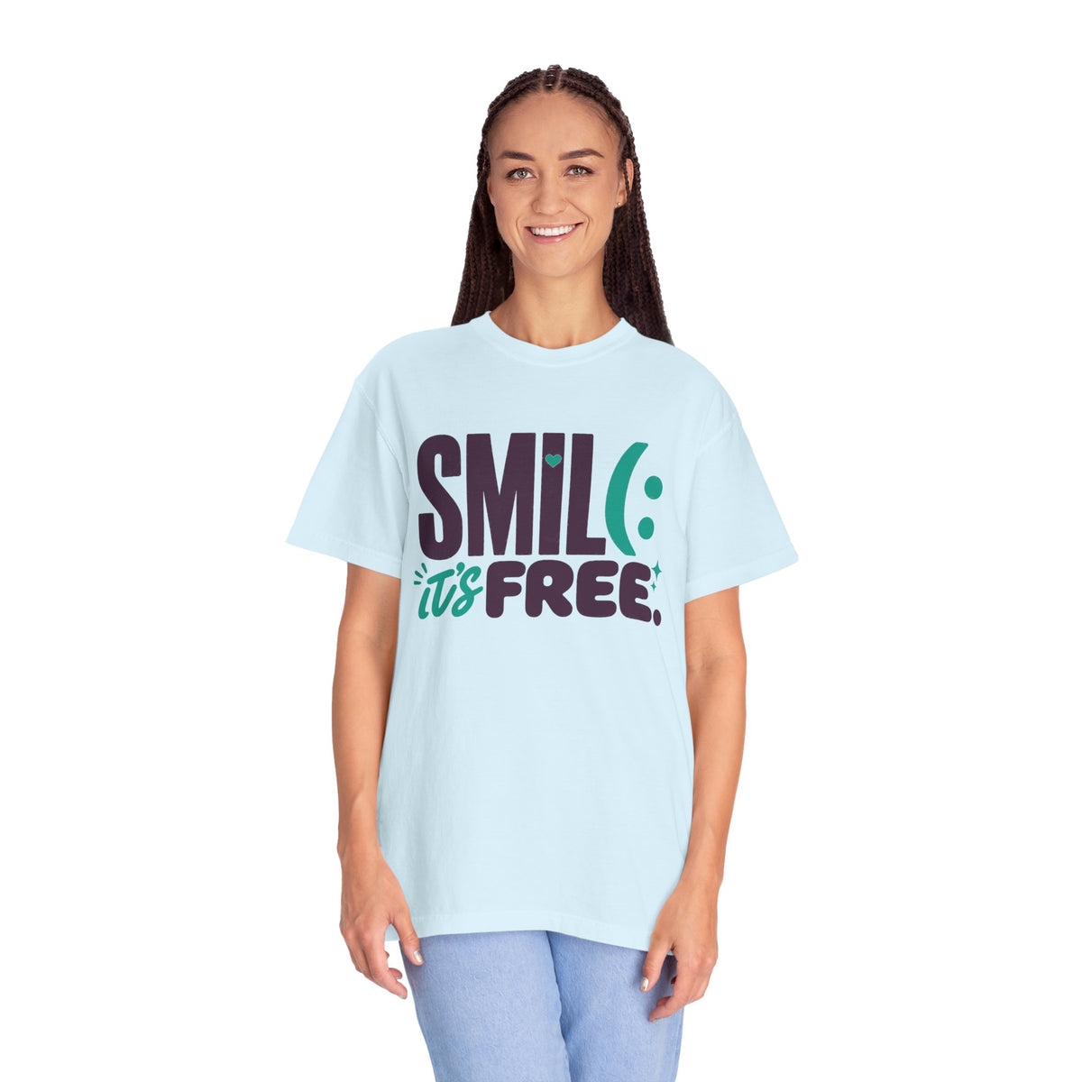 SMIL(: IT’S FREE. Plum & Teal Garment-Dyed Graphic Tee