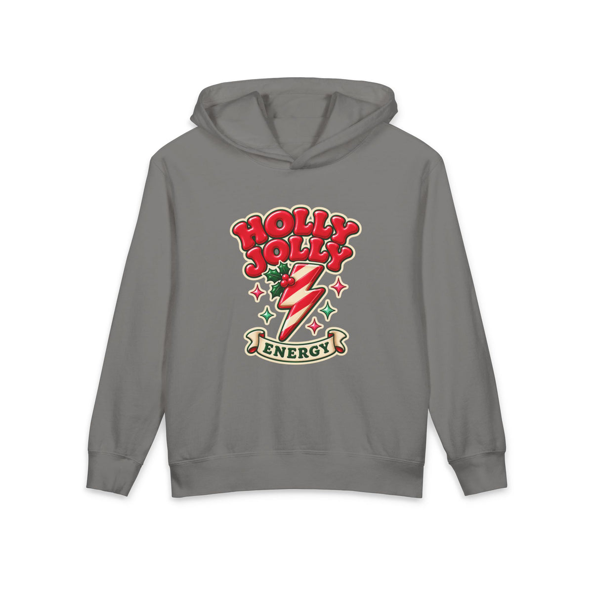 Holly Jolly Energy Youth Hoodie — Retro Christmas Lightning Kids Sweatshirt