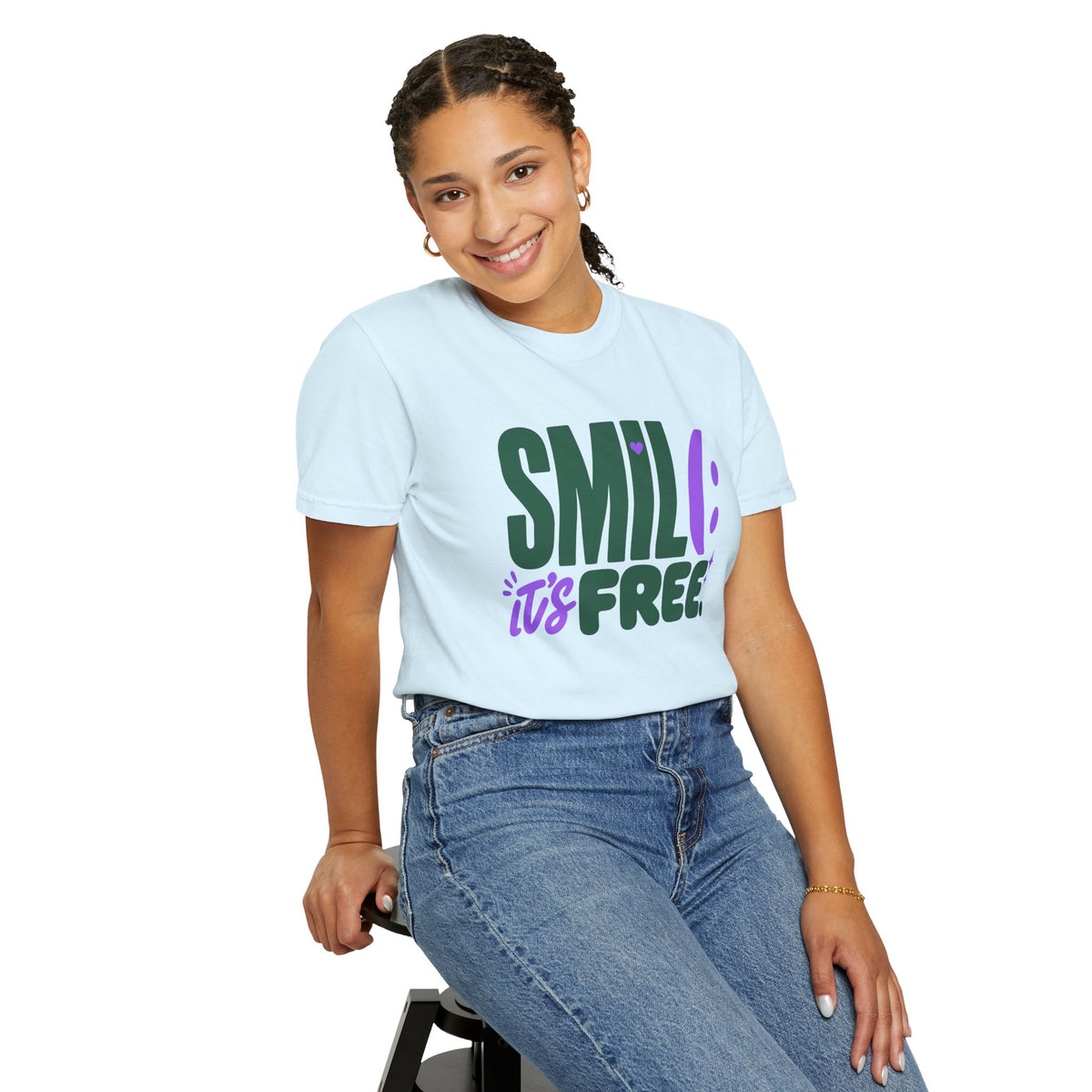 SMIL(: IT’S FREE. Forest Green & Purple Garment-Dyed Graphic Tee
