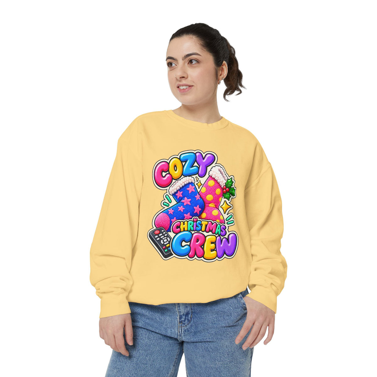 Cozy Christmas Crew Crewneck Sweatshirt 🧦🎄📺
