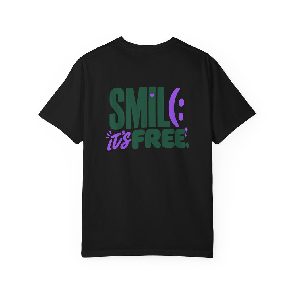 SMIL(: IT’S FREE. Green & Purple Front-and-Back Garment-Dyed Tee
