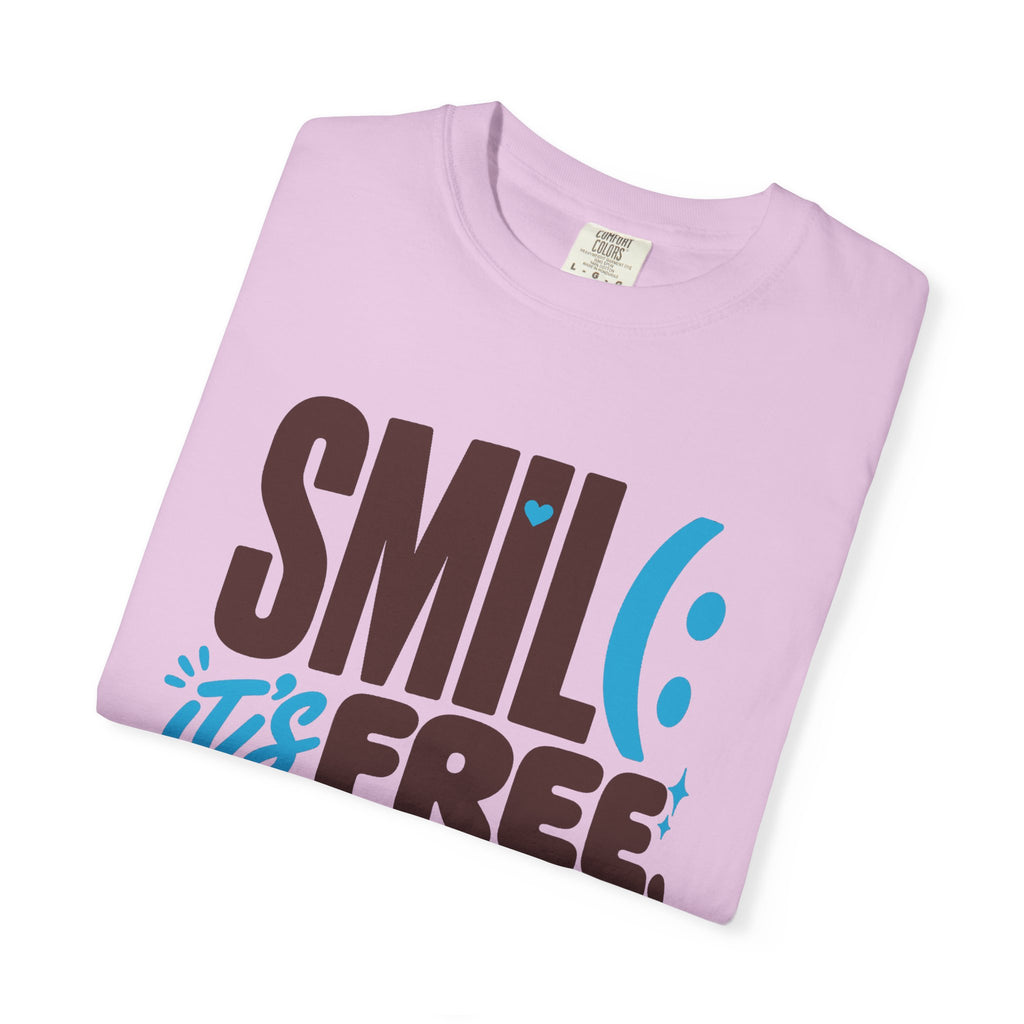SMIL(: IT’S FREE. Brown & Bright Blue Garment-Dyed Graphic Tee