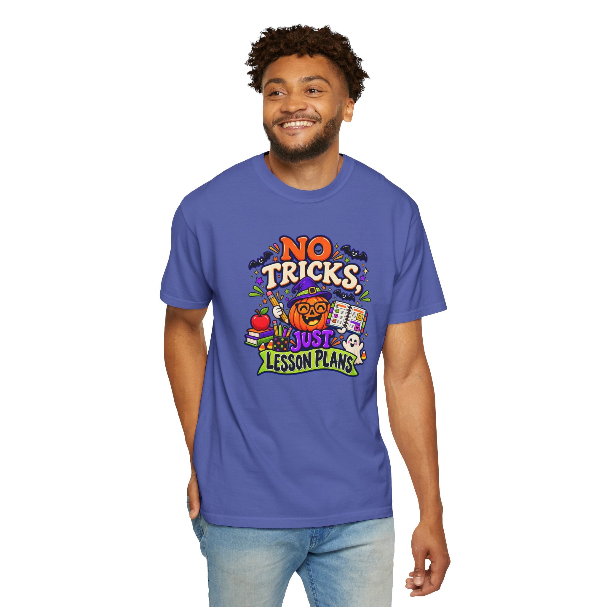 Halloween Teacher T-Shirt - "No Tricks, Just Lesson Plans"