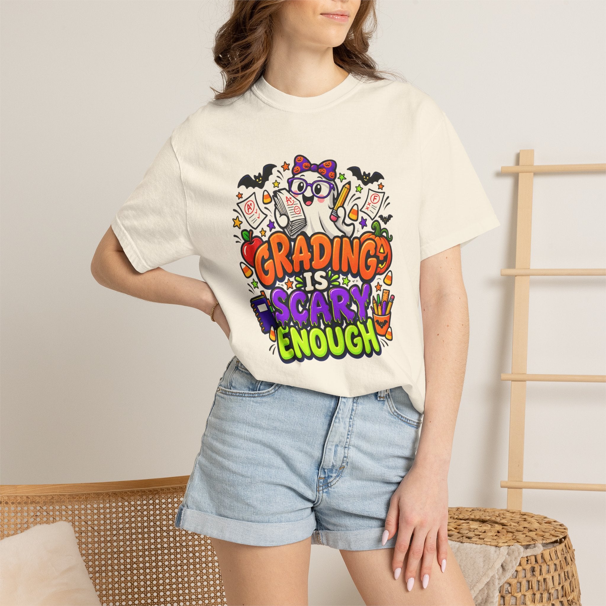 Grading Is Scary Enough T-Shirt — Halloween Teacher Funny Tee