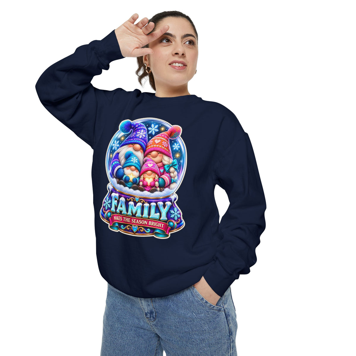 Family Gnome Christmas Sweatshirt "Family Makes the Season Bright"