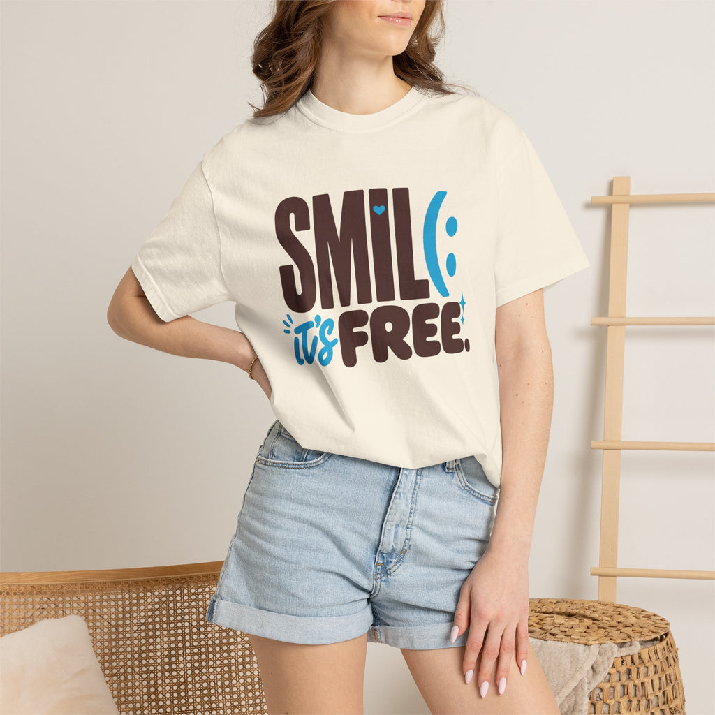 SMIL(: IT’S FREE. Brown & Bright Blue Garment-Dyed Graphic Tee