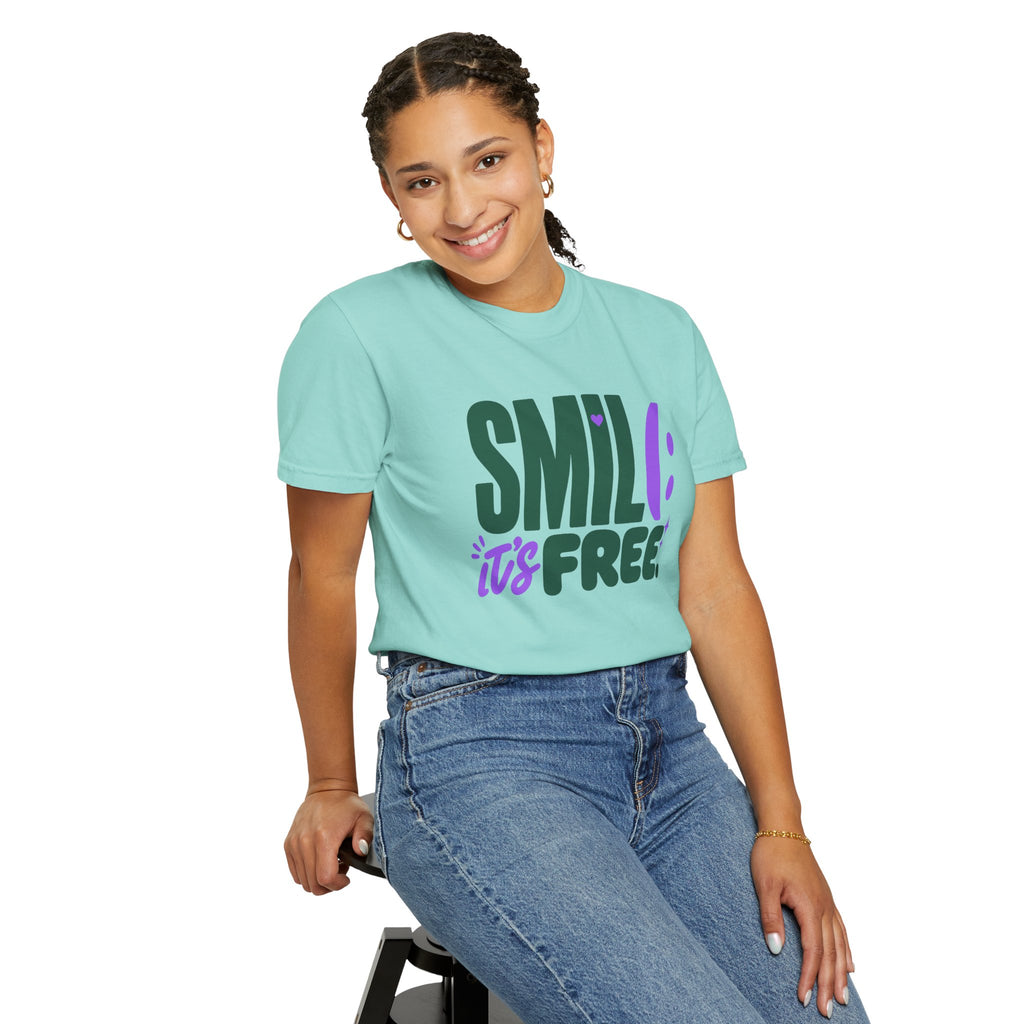 SMIL(: IT’S FREE. Forest Green & Purple Garment-Dyed Graphic Tee