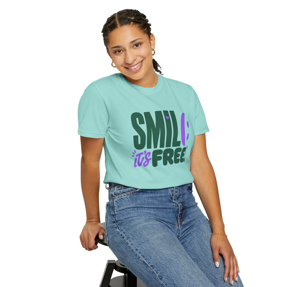 SMIL(: IT’S FREE. Forest Green & Purple Garment-Dyed Graphic Tee