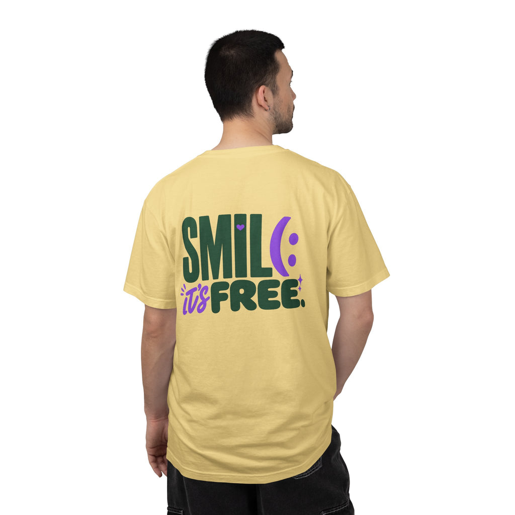SMIL(: IT’S FREE. Green & Purple Front-and-Back Garment-Dyed Tee