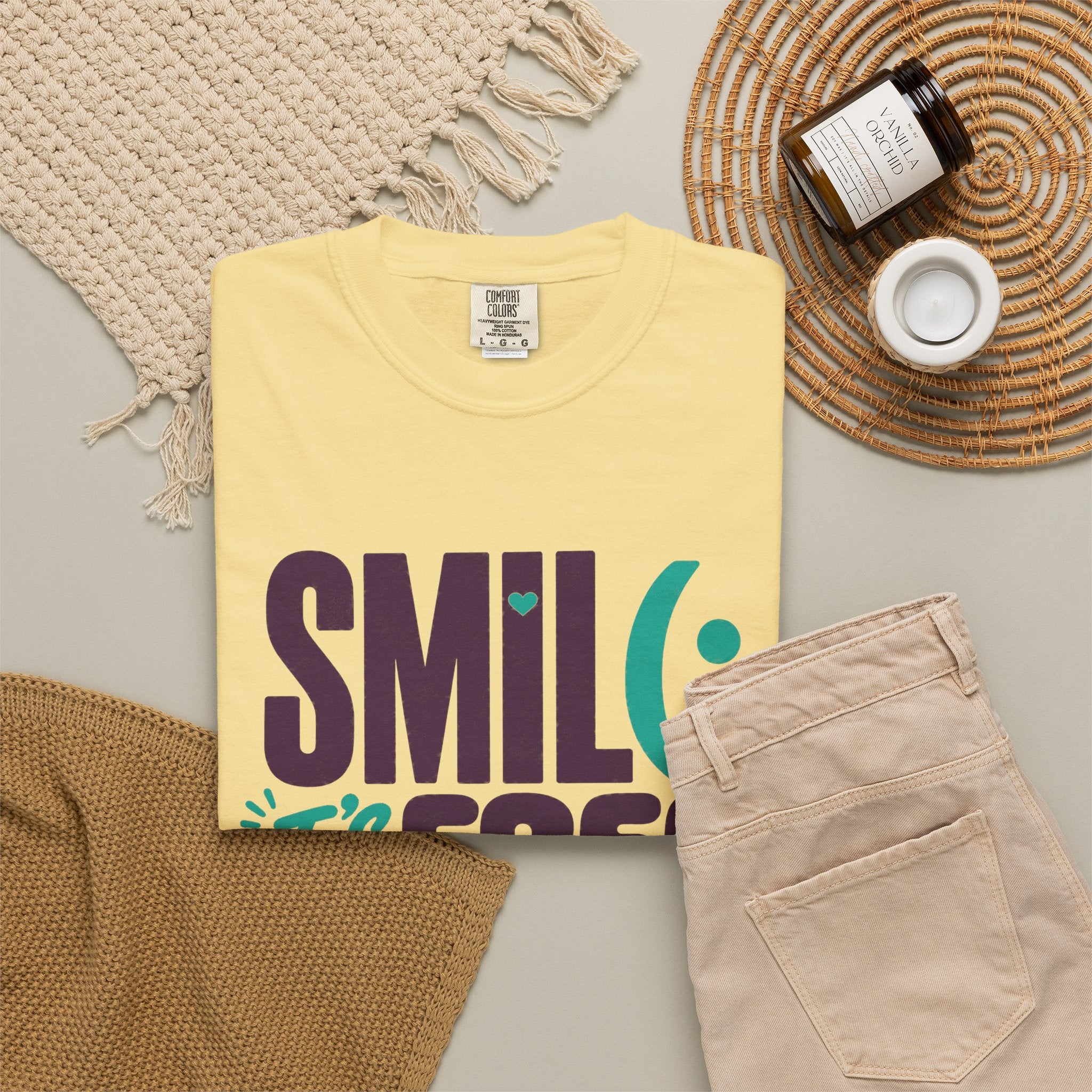 SMIL(: IT’S FREE. Plum & Teal Garment-Dyed Graphic Tee