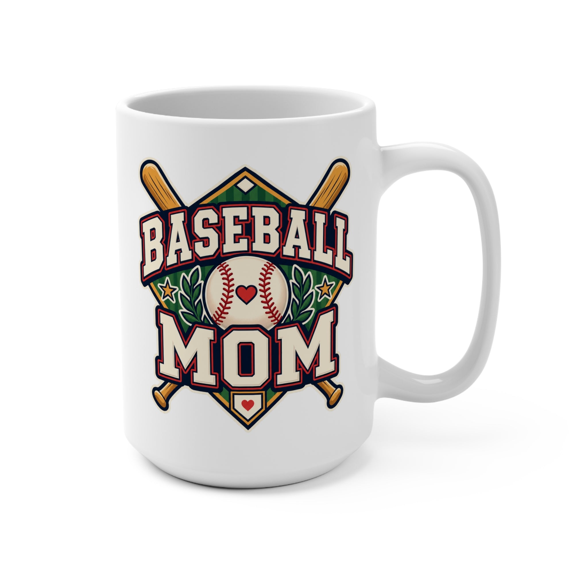Baseball Mom Heart and Bats Mug — Gift for Baseball Moms, Mom Coffee Cup