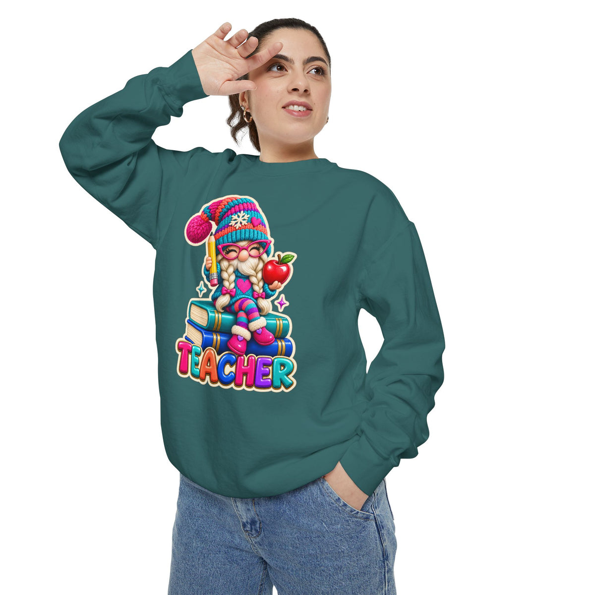 Teacher Gnome Book Lover Holiday Sweatshirt