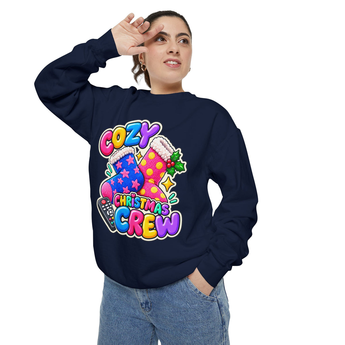Cozy Christmas Crew Crewneck Sweatshirt 🧦🎄📺