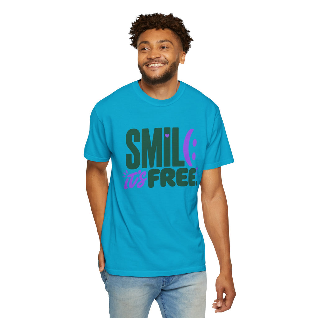 SMIL(: IT’S FREE. Forest Green & Purple Garment-Dyed Graphic Tee