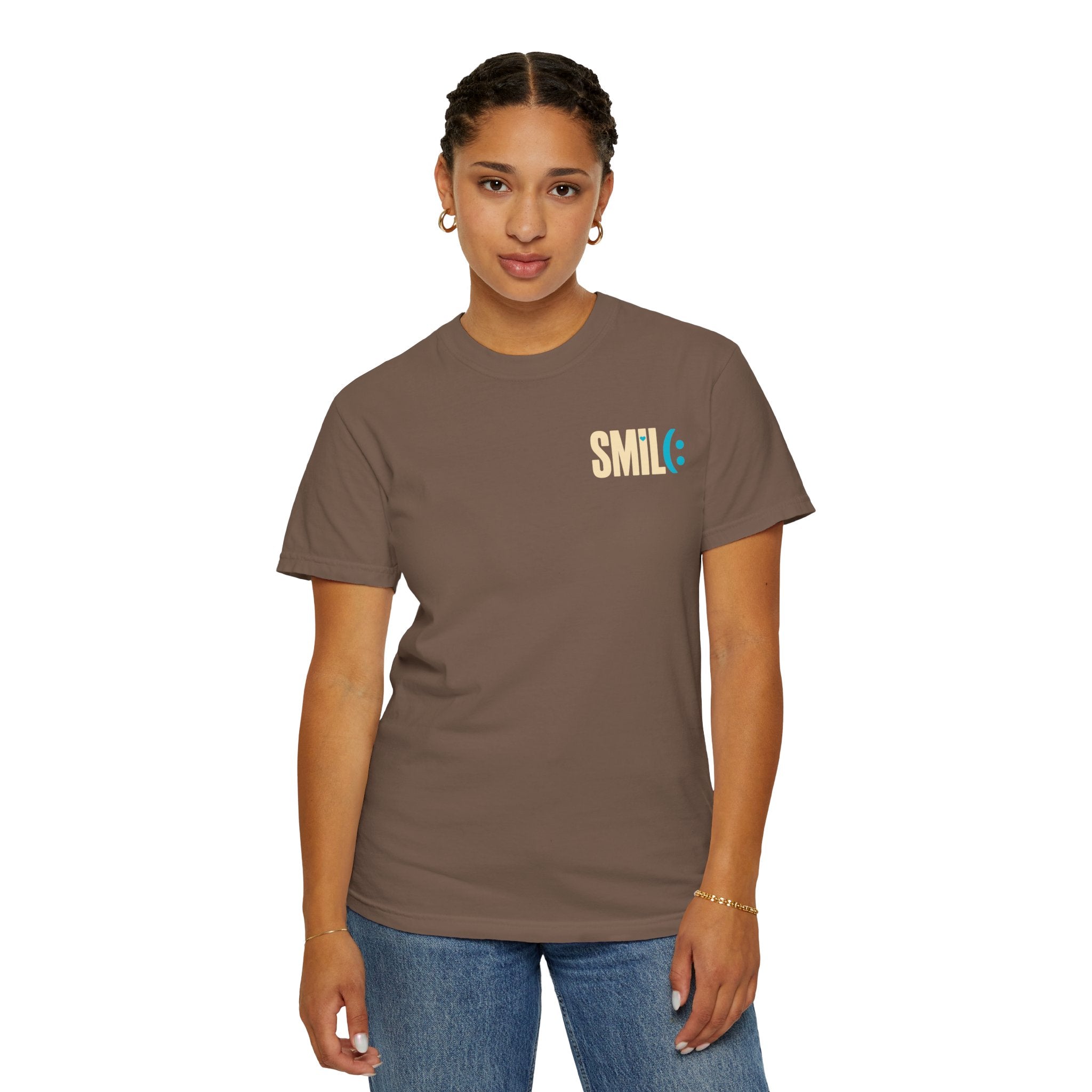 SMIL(: IT’S FREE. Charcoal & Plum Front-and-Back Tee