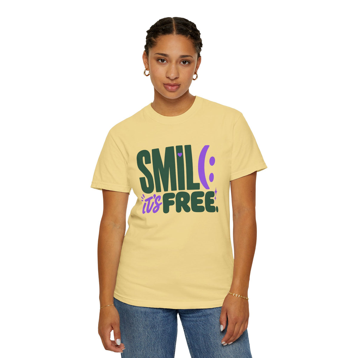 SMIL(: IT’S FREE. Forest Green & Purple Garment-Dyed Graphic Tee