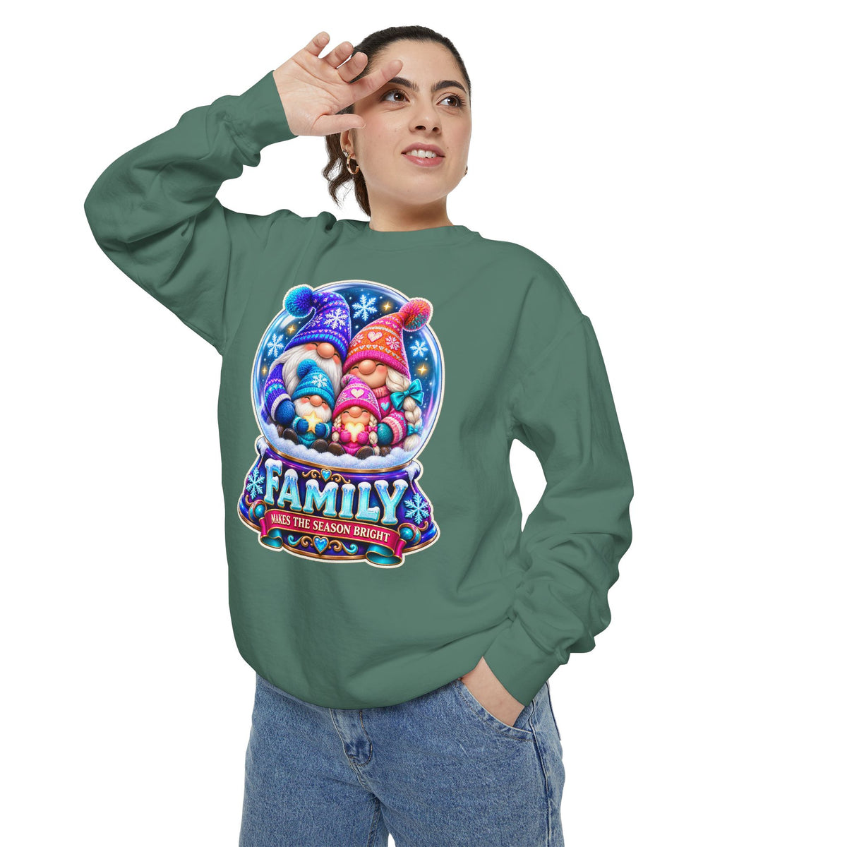Family Gnome Christmas Sweatshirt "Family Makes the Season Bright"